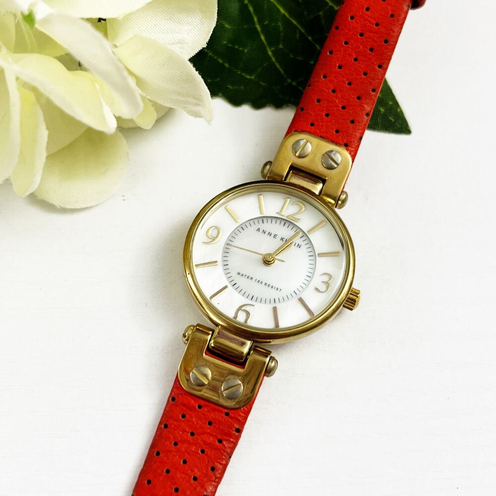 Anne Klein Orange Leather Strap Watch